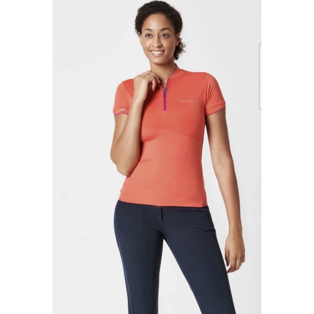 Porsche Quarter Zip Polo Shirt Sport Collection Coral Pink Womens Sz XXS NWOT DE